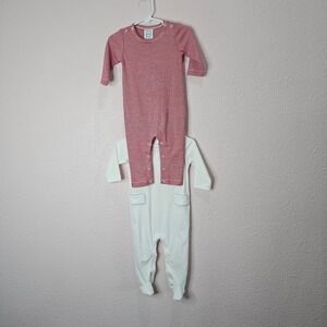 Lila and Hayes Boys Holiday Red Stripe Pajamas PLUS White Footed‎ Romper 3 6 9 M
